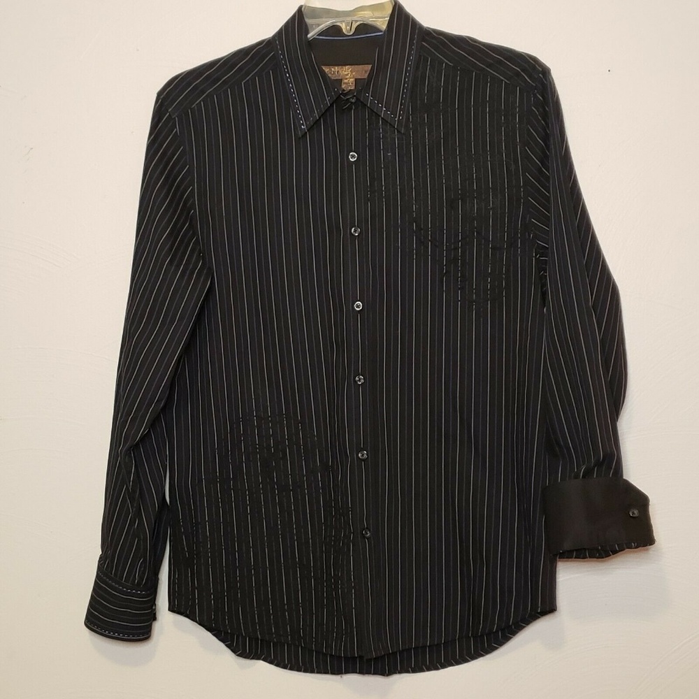Pronto Uomo Blue Mens Sz M Striped Button Down